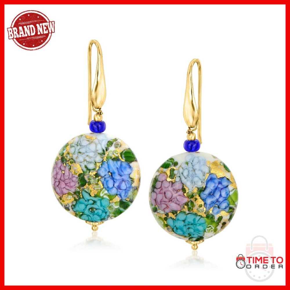 Italian Murano Glass Drop Earrings 18kt Gold Over Sterling Silver